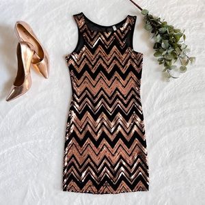 NAMU Small Sheer Black & Gold Open Back Sequins Mini Dress